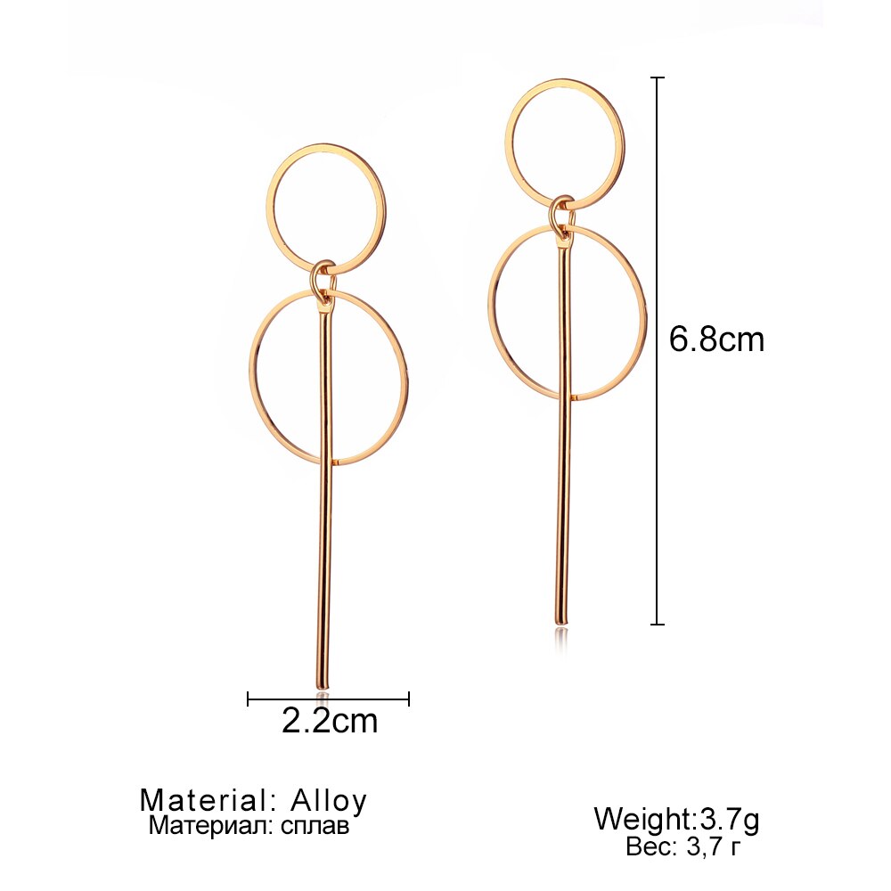 Earrings Punk Simple Gold/ Silver Color Section Tassel Pendant Size Circle Earrings For Ladies