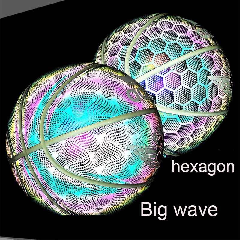 Glowing Reflective Basketball Luminous Glow in Dark Basketball for Night Game Kids PU Luminous Basketball