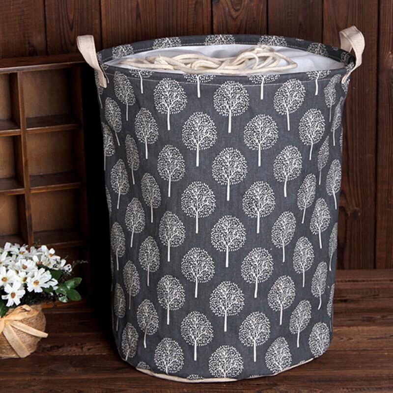 35cmx45cm Folding Drawstring Port Dirty Clothes Laundry Basket for Toy Clothing Storage Bucket Laundry Organizer: Leaf Blue 35x45cm
