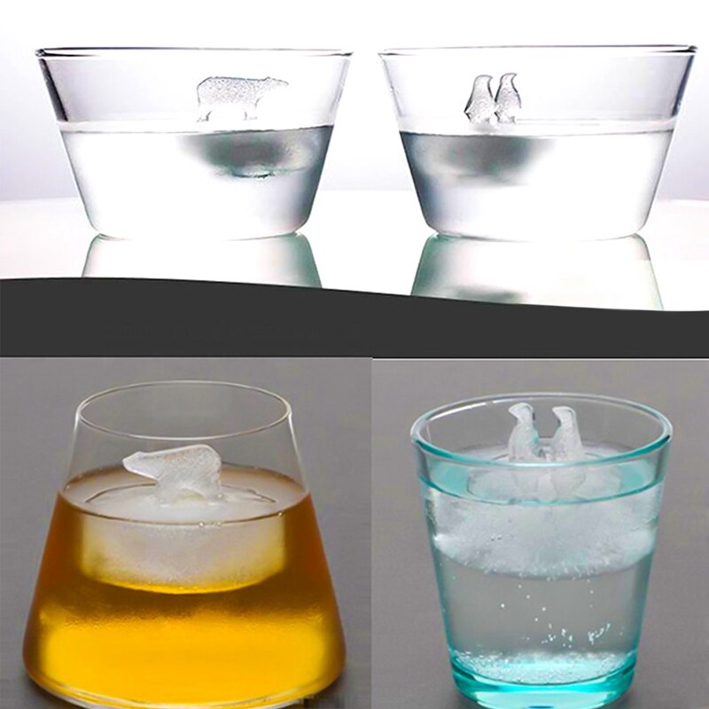 Silicone Ice Cube Mold 3D Polar Bear Penguin Shaped Ice Cube Tray with Lid Ice Cube Maker Mould Whiskey Wine Cocktail Ice Cube