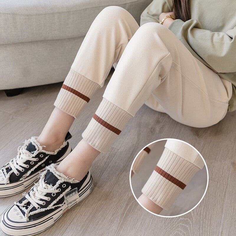 Autumn Winter Thick Woolen Maternity Trousers Elastic Waist Straight Pants For Pregnant Women Casual Clother Pregnancy Wear