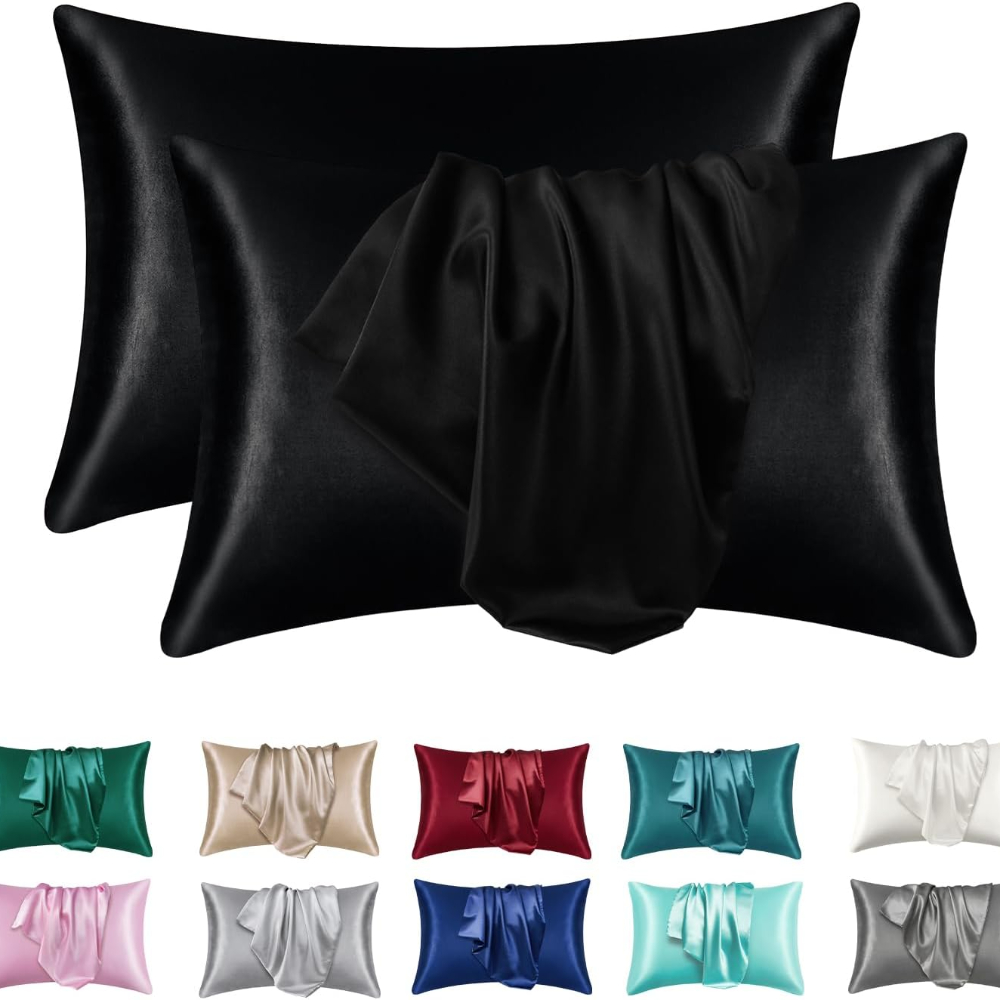 2 stücke Satin- Seide Kissen bezug für Haar und Haut, Korallen Kissen bezüge Standard größe Satz von Super weichen Kissen bezug: 470*740mm / Schwarz