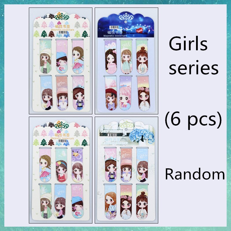 6 stücke Magnetische Lesezeichen Lustige Magnet Papier Marker Seite Clips Buch markieren für Schüler Büro Lesen Schreibwaren freundlicher Lesezeichen: Mädchen zufällig 6Stck