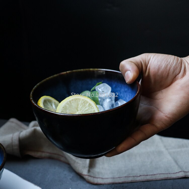 Keramisk salladsskål hem ris soppa skål japansk retro servis restaurang skål sked