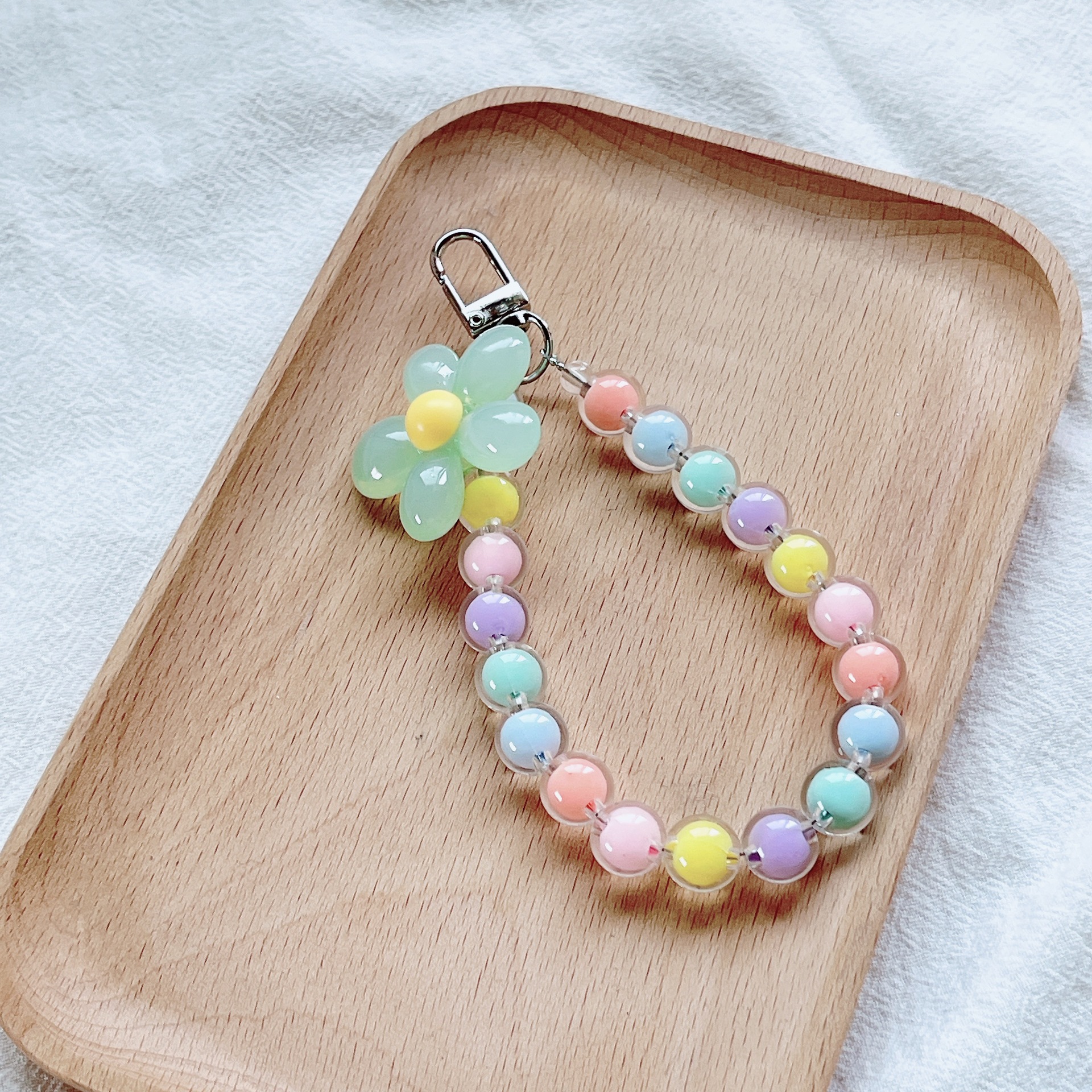 Korean Colorful Flower Beaded Mobile Phone Charm Strap Chain Lanyard Women Girl Jewelry Phone Holder Beads Pendant: Pink