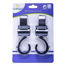 Gancho Doble de plástico para cochecito de bebé, colgador para coche de bebé, fácil instalación gracias al mango de Velcro. Hay 2 roturas de 360 grados