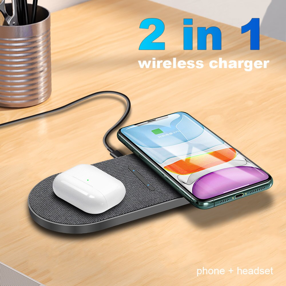 FDGAO 2 in 1 20W Dual Seat Qi Wireless Charger for Samsung S20 S10 Double Fast Charging Pad for iPhone 11 XS XR X 8 Airpods Pro
