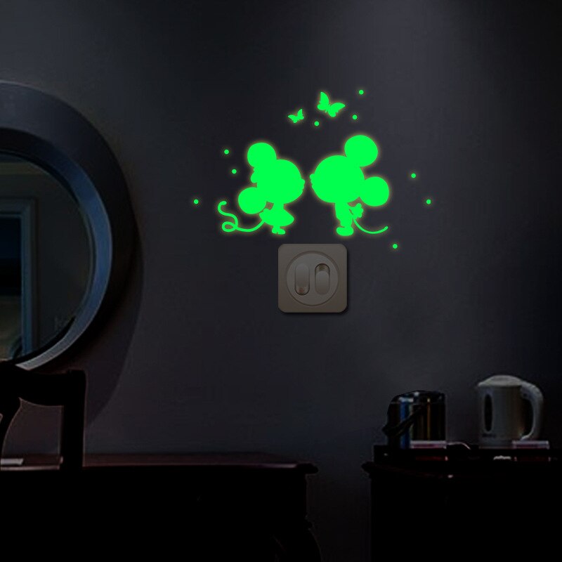 DIY adhesivo para interruptor de pared con dibujos de animales luminosos pegatina de luz nocturna Panel de interruptor pegatinas para decoración del hogar