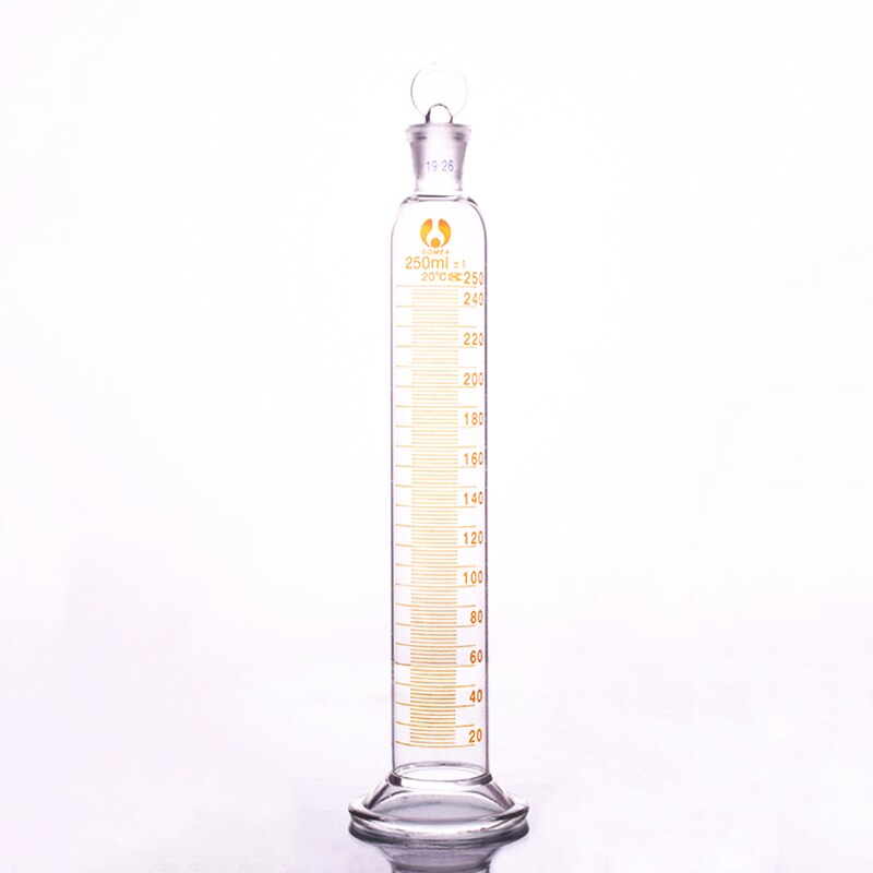 Hoge Borosilicaatglas Maatcilinder Met Afstudeerders En Grond-In Glazen Stop, Capaciteit 250 Ml, Laboratorium Cilinder