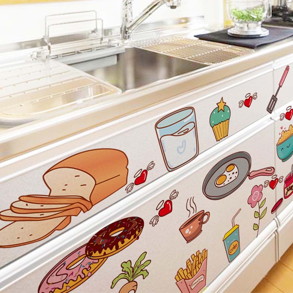 Cartoon Keuken Koelkast Deur Stickers Decoratieve Stickers Voedsel Fruit Verwijderbare Muursticker Stickers Op De Muur