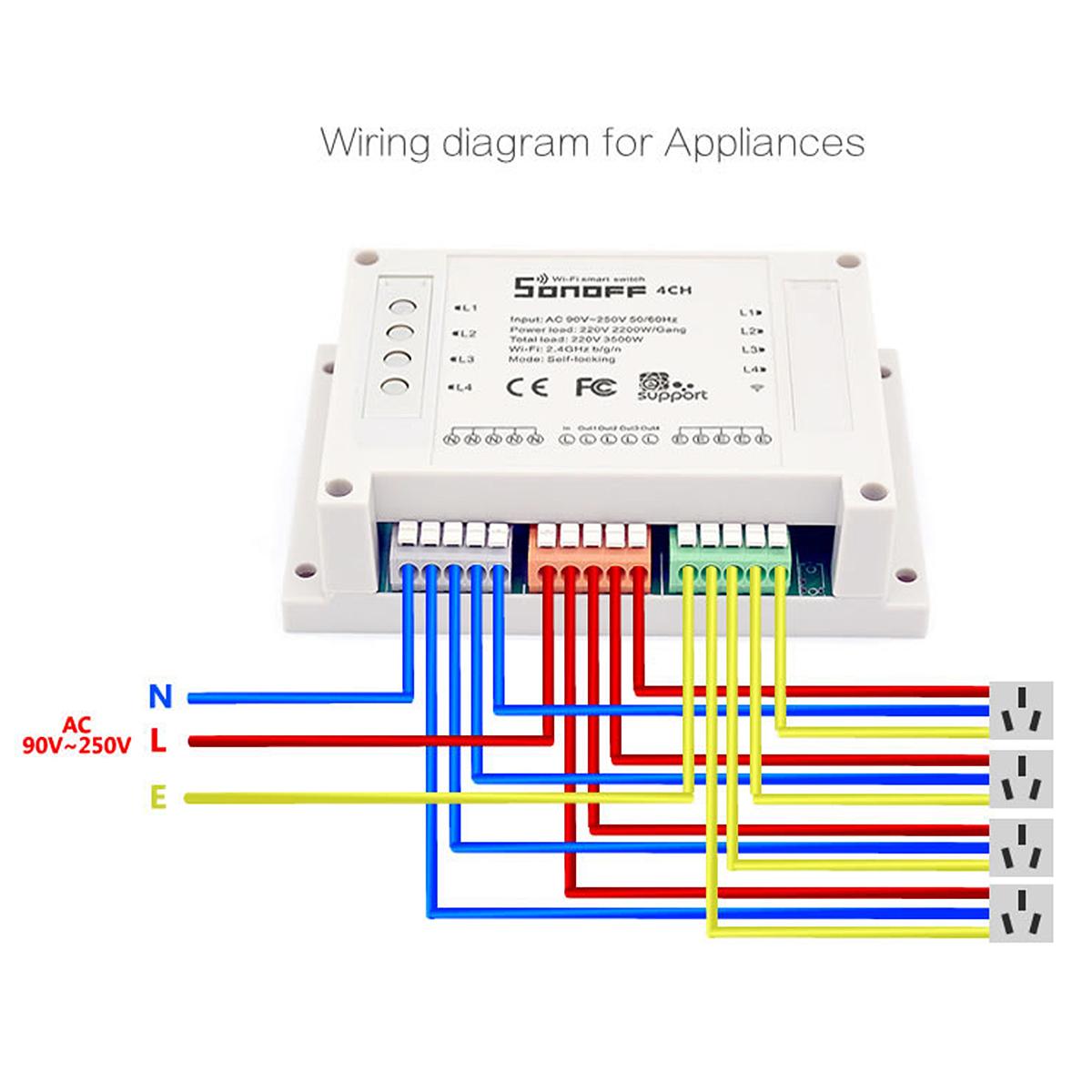 Sonoff 4CH R2 Profi R2 433mhz Gang RF kabellos Fernbedienung Clever Heimat Wifi Modul Clever schalten Tipp Verriegelung Relais alexa Google