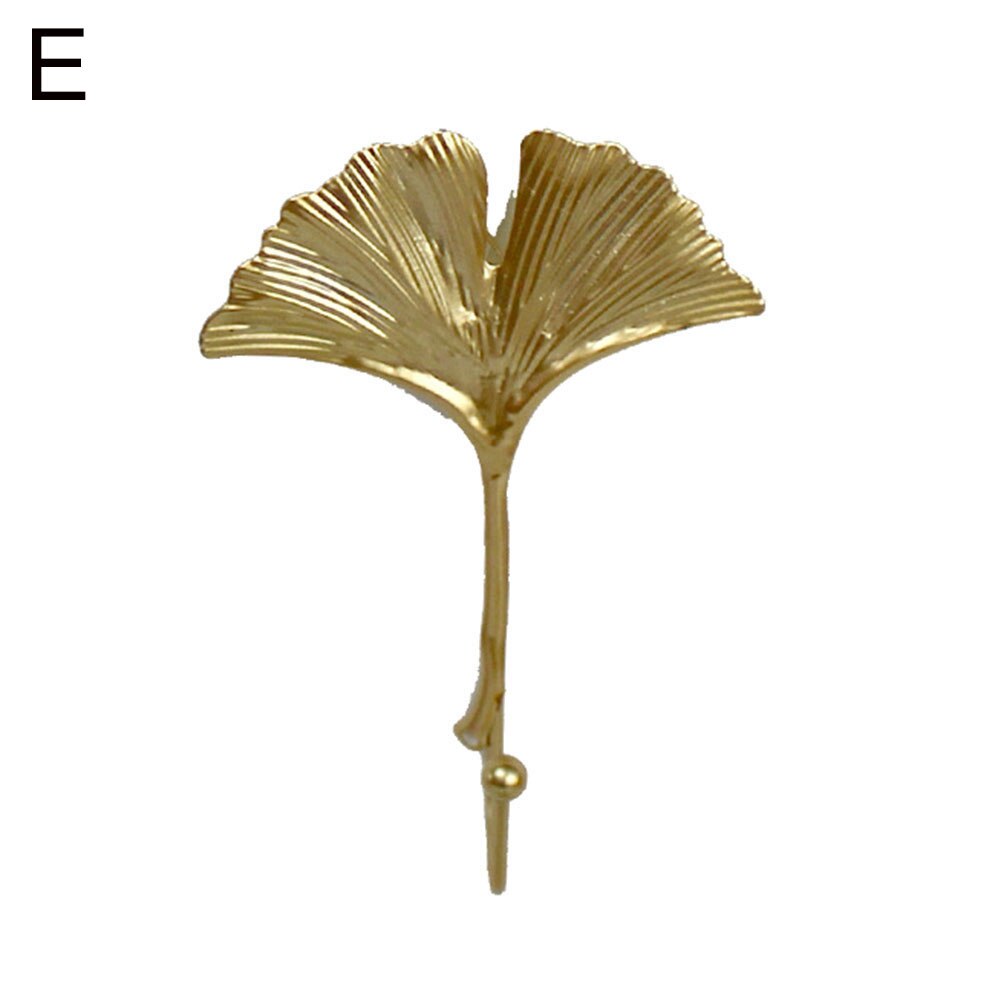 Metal Leaf Shape Wall Mounted Hanging Hook for Home Living Room Wardrobe Clothes Hat Scarf Key Bag Hanger Rack Wall Decoration: Golden E