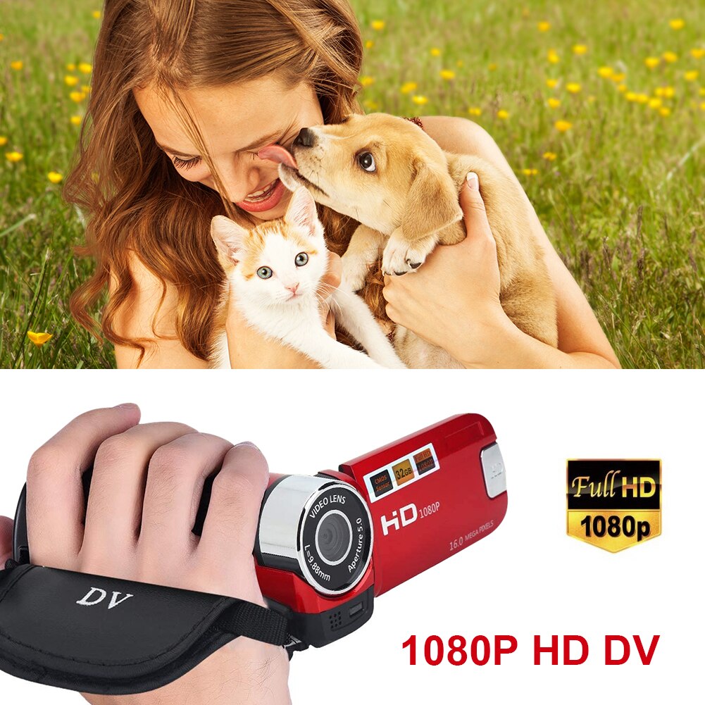 HD-100 1080P DVR Definition Night Vision Time Selfie COMS 16MP DV Camera 16X Digital Zoom 270 Rotation Video Camcorders