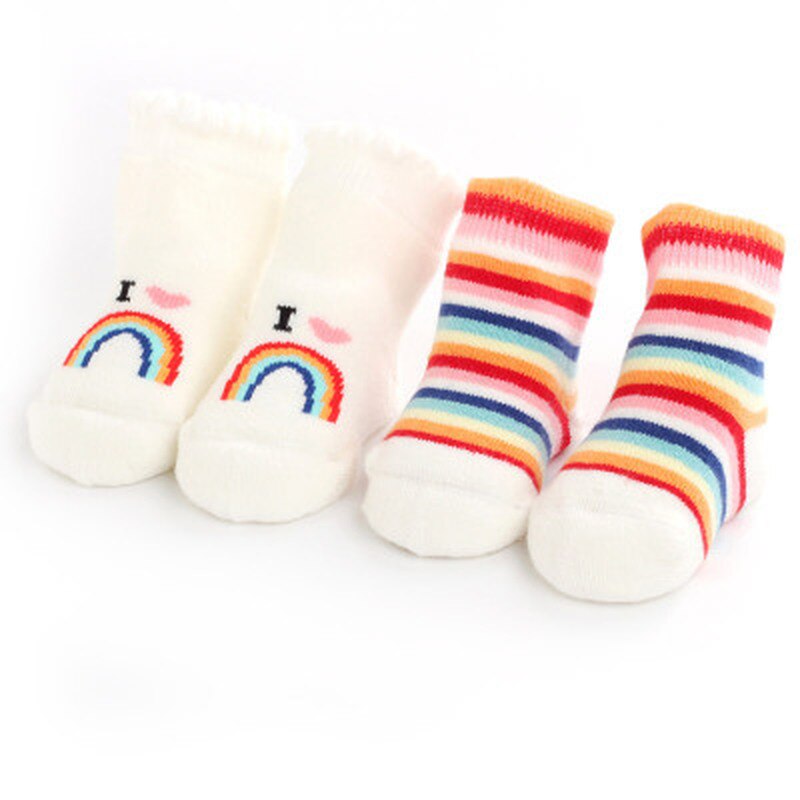 Chaussettes antidérapantes en coton pour bébés garçons et filles, 1 paire, motif arc-en-ciel, pour bébés de 0 à 6 mois