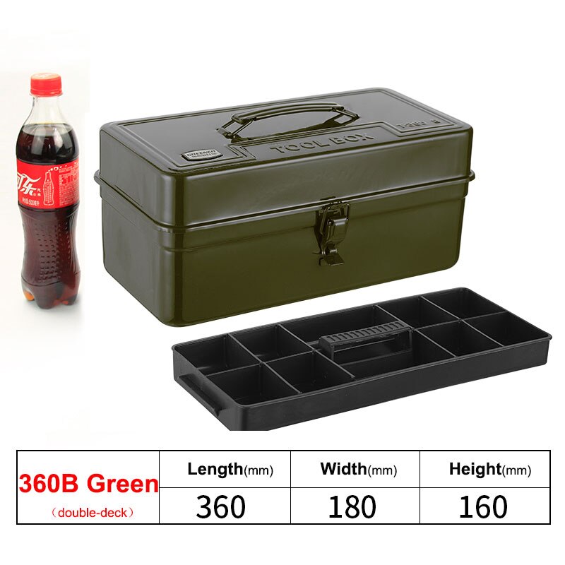 Boîte à outils valise professionnelle étanche organisateur vide fer à la maison grand rangement en métal boîte à outils Portable polyvalente: 360B green