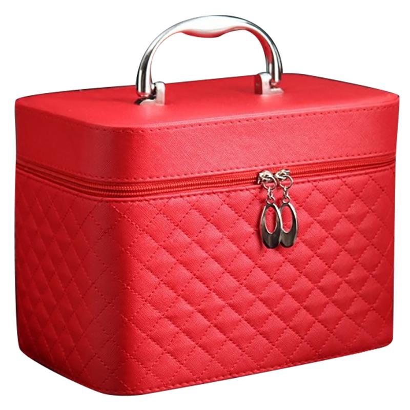 Cosmetische Tas Vrouwen Toilettas Organisator Reizen Make-Up Tas Mode Top Handvat Grote Capaciteit Make-Up Case Cosmetische Tas: Rood