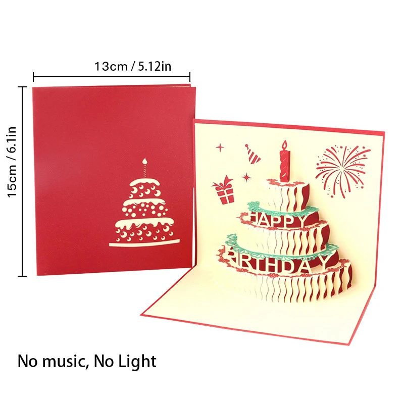 3D-Geburtstagskarte mit leichter Musik, Pop-Up-Kuchen, kreative Grußkarte, alles Gute zum Geburtstag, Party, , Nachrichtenkarten: Lila