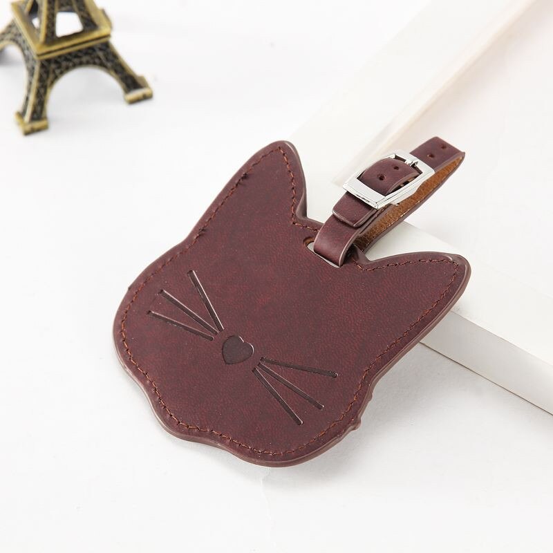 Kawaii Cat valise en cuir étiquette à bagage dessin animé ID porte-adresse étiquette à bagages identifiant accessoires de voyage: Brown