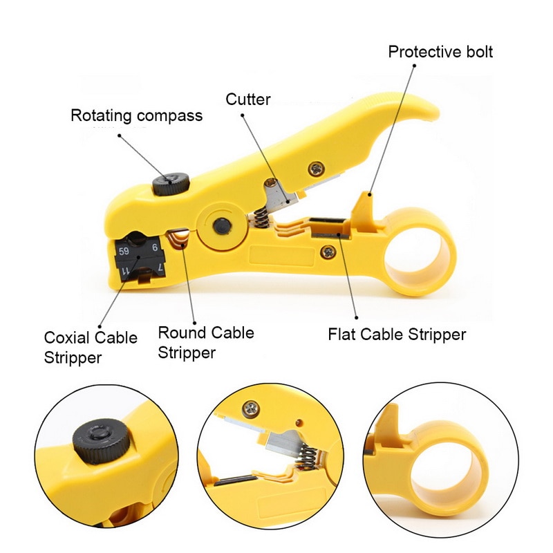 Multi-functional Electric Stripping Tools for UTP/STP RG59 RG6 RG7 RG11 Striper Cable Wire Pliers