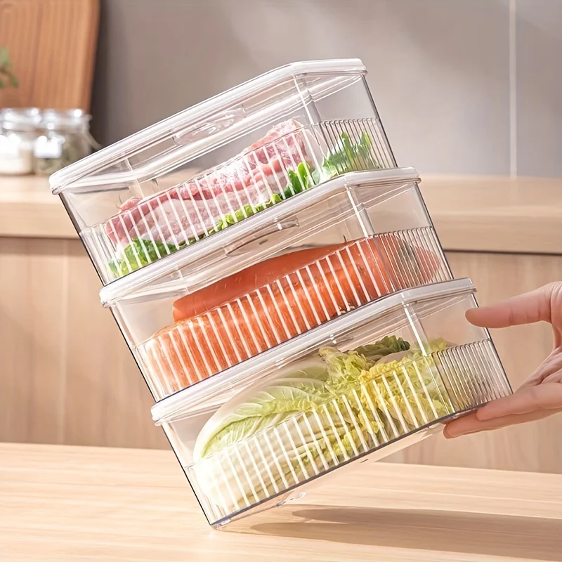 Transparent Refrigerator Food Storage Container Timing Fresh Vegetable Fruit Basket Kitchen Organizer Sealed Box For Freezer