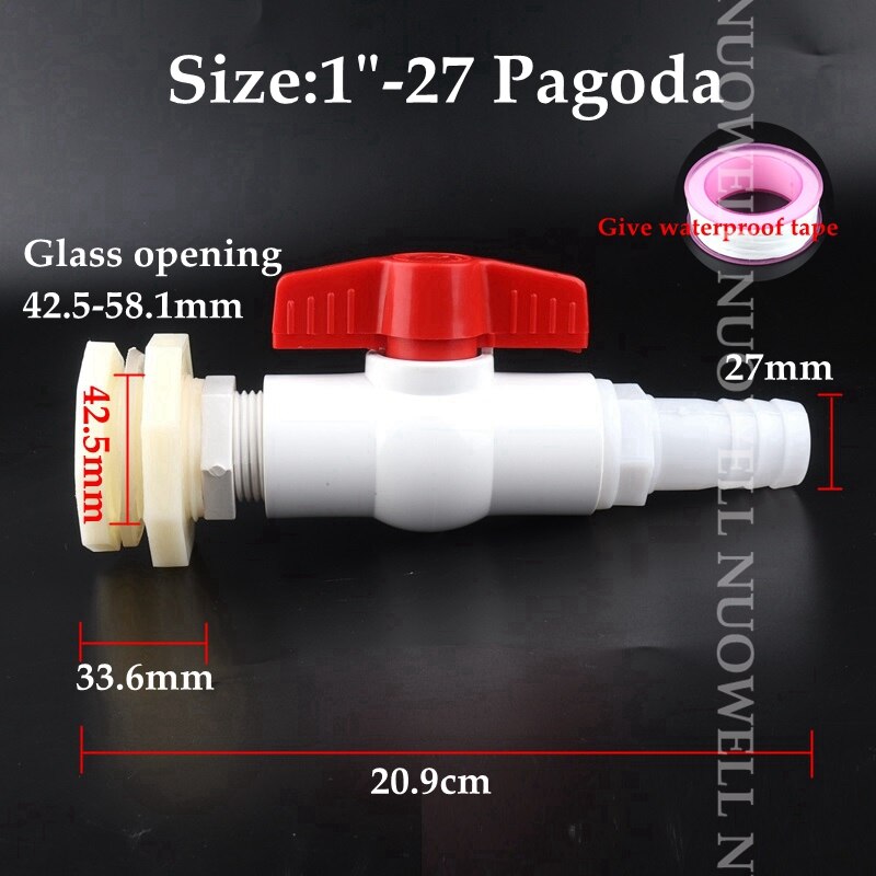 1Set White Hose Drainage Accessories Aquarium Fish Tank Drain Joint Aquarium Pagoda Connector Combination Valve: 1in-27P