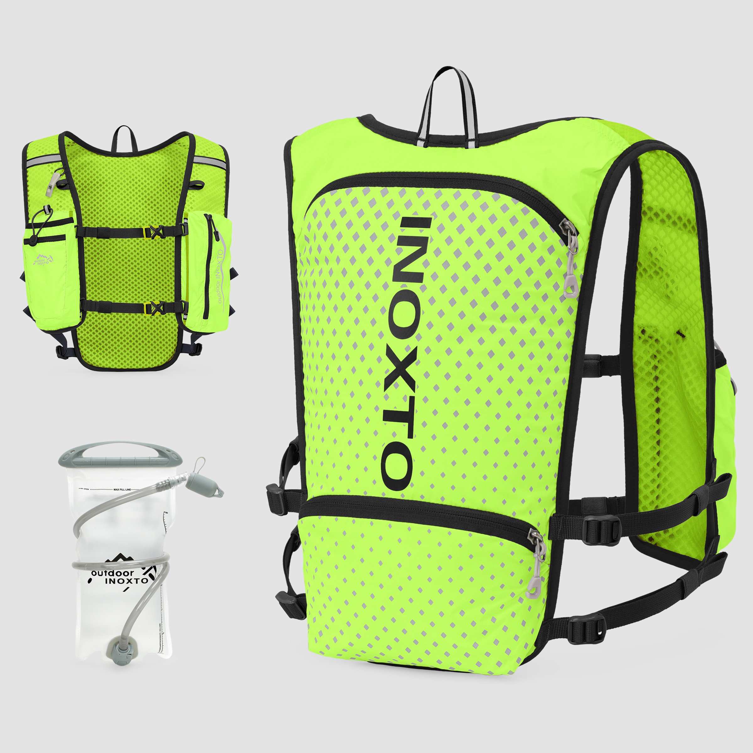 Reflektierende Weste für Damen und Herren, verstellbarer Brustgurt, Lauf-Trinkweste, leichter reflektierender Trinkrucksack: Elfenbein