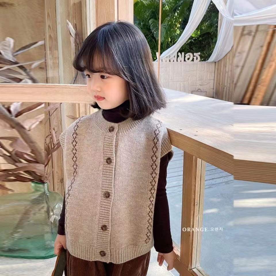Kinderen Vest Gebreide Trui Jacquard Weave Baby Jongens Kleding Katoen Vest Mouwloze Jas Meisjes Toevallige Gebreide Bovenkleding: khaki / 8(130)
