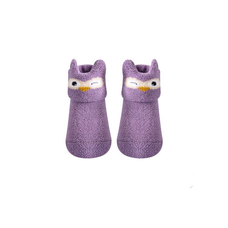 Autumn Winter Thick Soft Baby Girls Socks Coral Fleece Newborn Baby Socks Infant Baby Boy Socks Warm Slip-resistant Floor Socks: purple / 0-1 years old