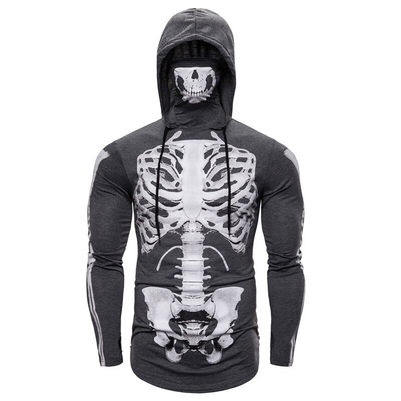 Suéter deportivo elástico para hombre, traje Ninja con capucha, Cosplay de Halloween, manga larga, esqueleto completo, máscara facial de Calavera, sudadera fina con capucha