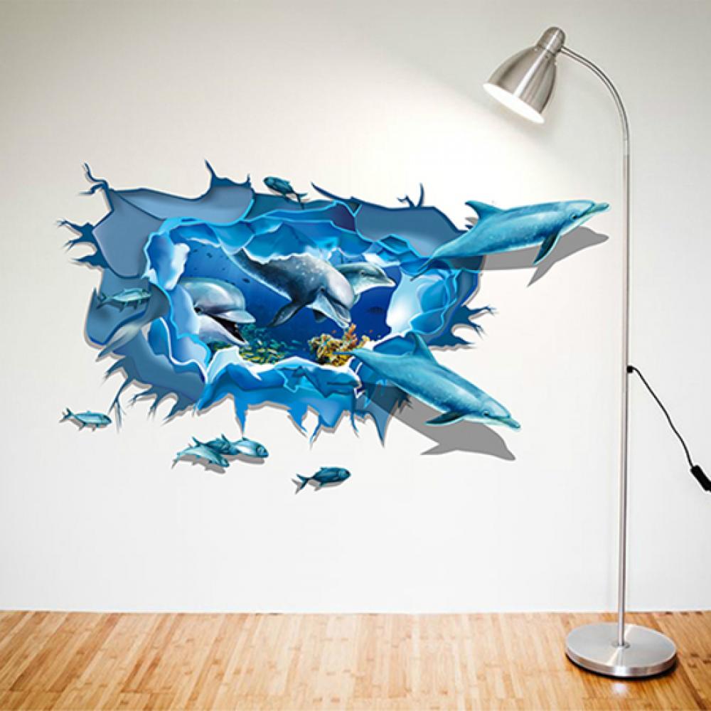 PVC3D simulation ocean aquarium background underwater poster fish wall decoration sticker blue fresh sea fish tank background li