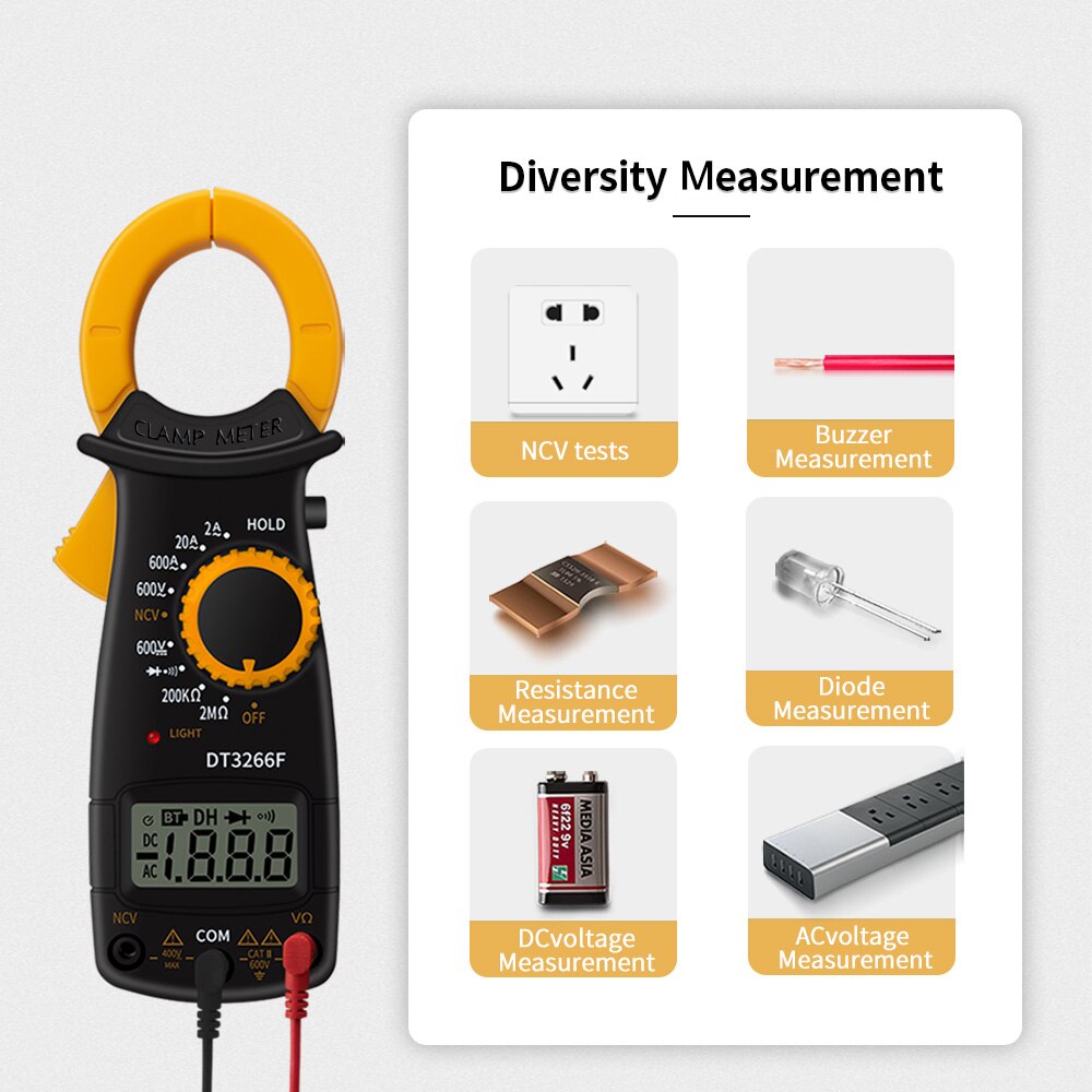 Digital Clamp Meter Multimeter Handheld AC Voltage Current Voltmeter Diode Resistance Non-contact Fire Wire Identification