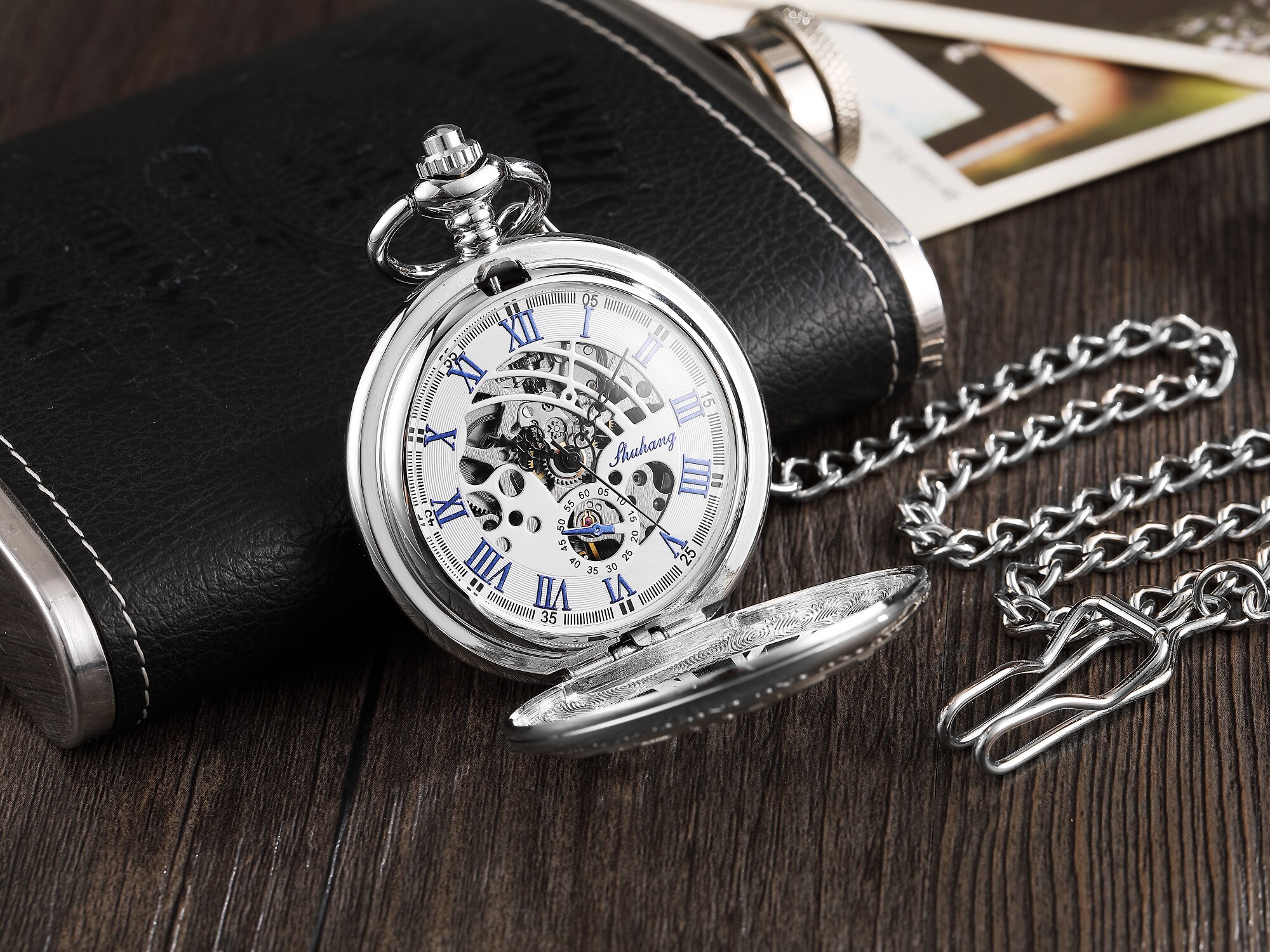 Antiek Zakhorloge Steampunk Vintage Romeinse Cijfers Automatische Mechanische Mannen Horloges Ketting Retro Klok Keten Reloj Hombre