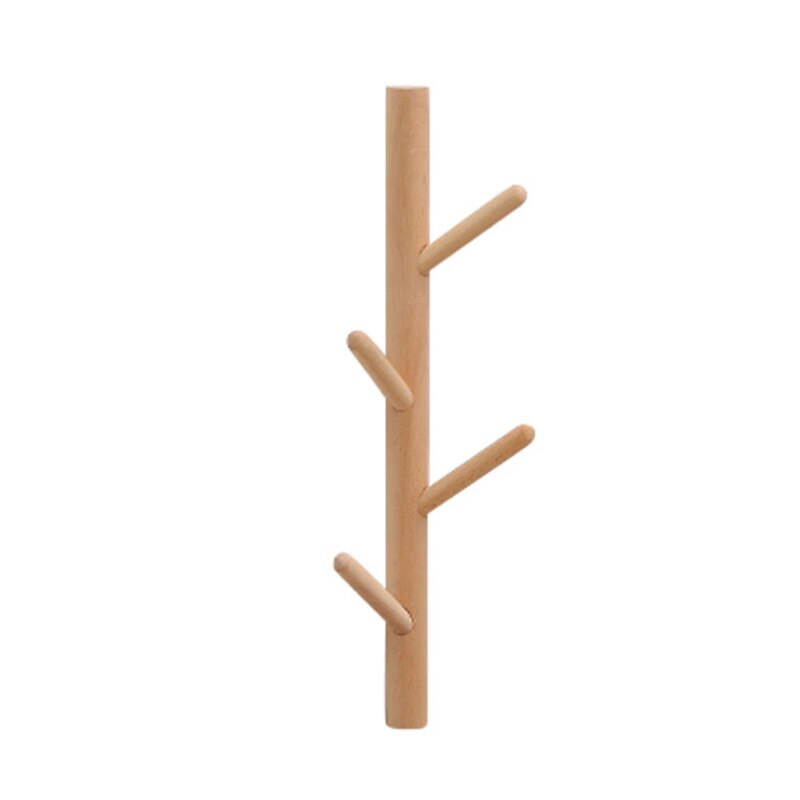 Nordic Simple Beech Tree Wall Hanging Solid Wood Coat Hook Storage Rack Wall Hanging Wooden Hanger: Wood color 1