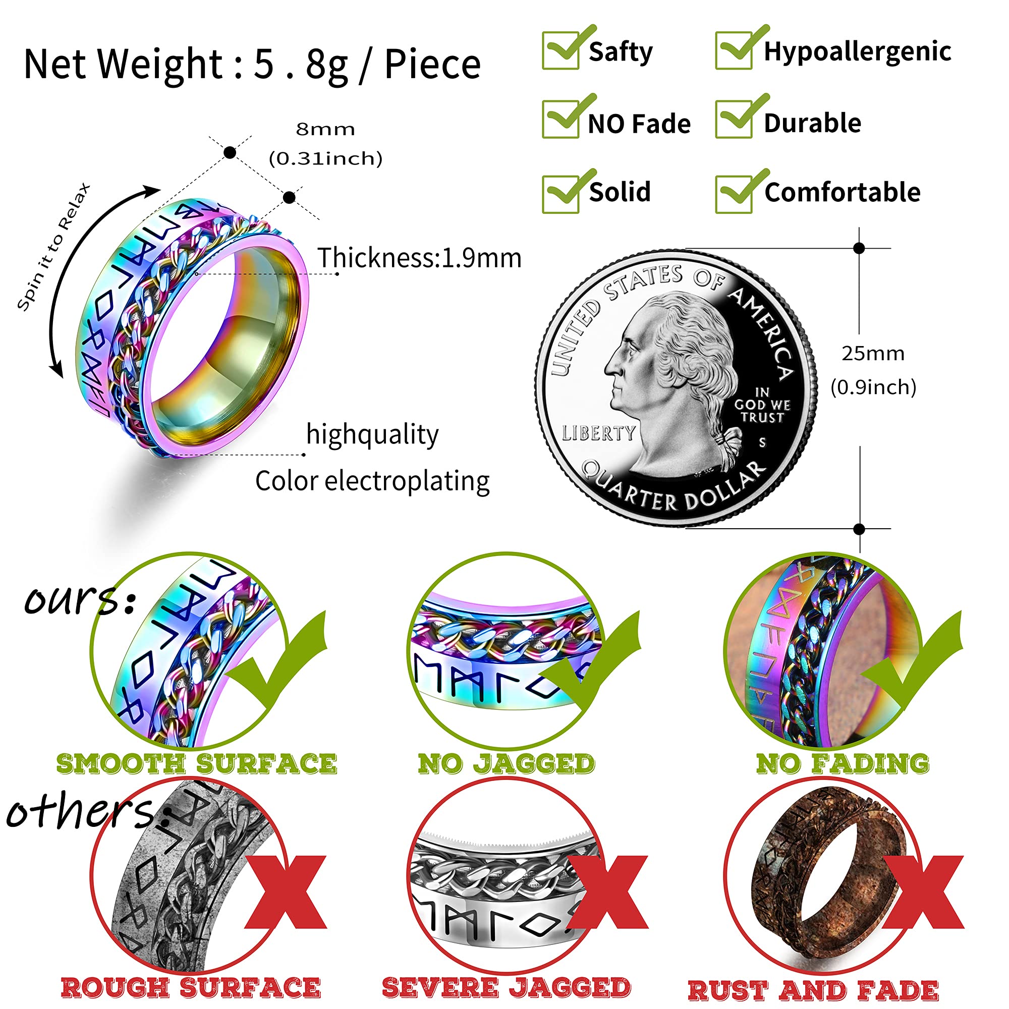 Anti betonen Angst Ring Figet Spinner Ringe für Männer Frauen retro Nordischen Wikinger Runen Ring Edelstahl Drehbare Ring