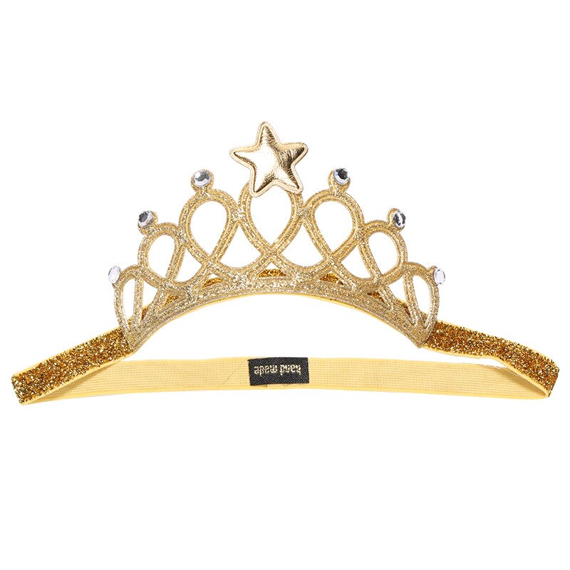 Diadema de corona para bebé, banda para el pelo con purpurina, estrella de diamantes de imitación, color dorado liso, Estilo Princesa bonitos, accesorios para niña