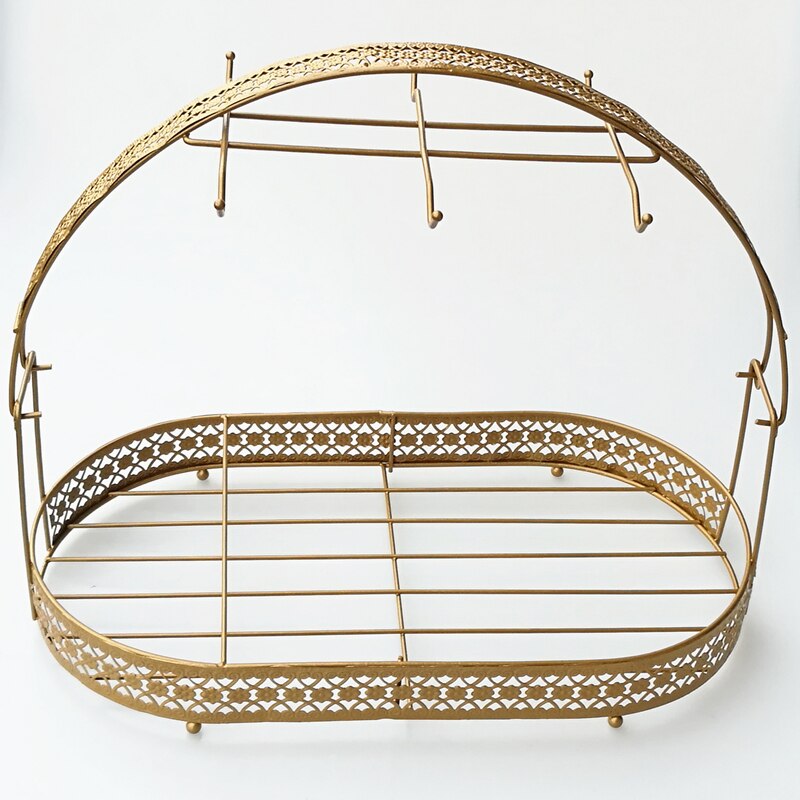 Étagère de rangement pour tasses de café et plats style européen, étagère suspendue noire, en fer, avec fleurs et tasses de thé: retro gold