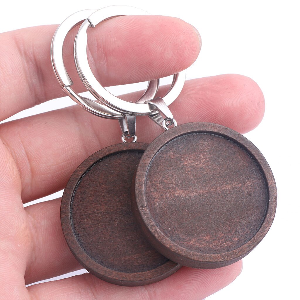 5Pcs Double Side Houten Sleutelhanger Cabochon Base Instellen Blanks 30Mm Dia Hanger Bezel Trays Diy Metalen Sleutelhanger Accessoires: type03
