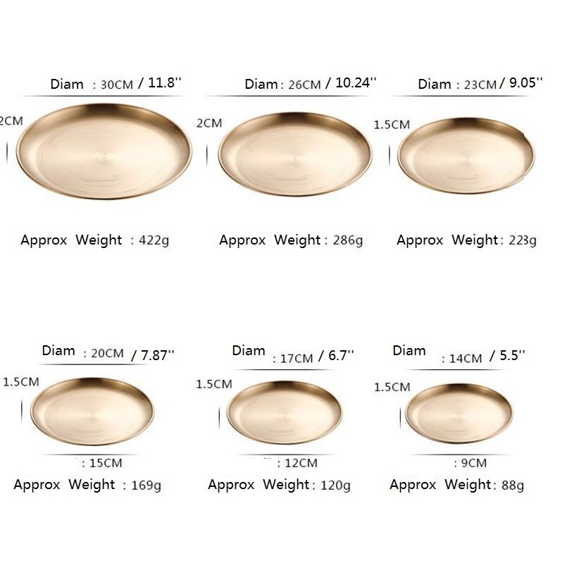 4 Stuks Gouden Bruiloft Platen Ronde Brood Gerechten Luxe Servies Disc Roestvrij Staal Dessert Snack Dienen Plaat Nordic Servies