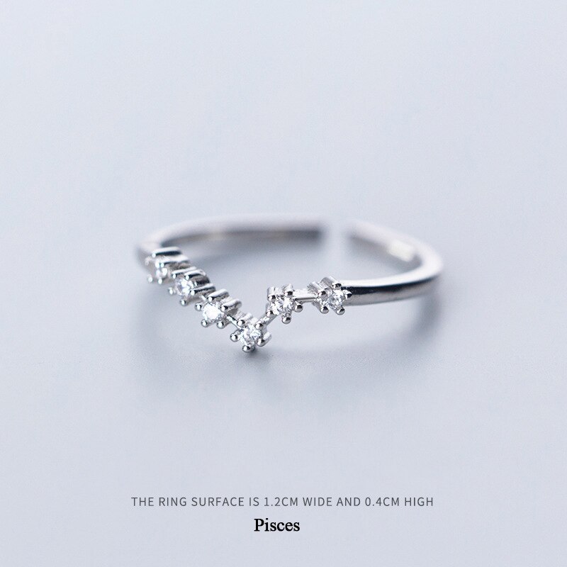 Anillo de Plata de Ley 925 con apertura ajustable y 12 Constelaciones de piedras CZ para mujeres y niñas, de joyería: Pisces