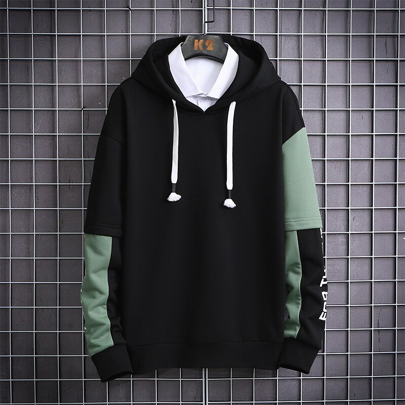 Men Preppy Style Casual White Hooded Hoodies Simple Running Pullover Boyfriend Sweatshirt Male Korean Autumn Loose Cotton Hoodie: Black