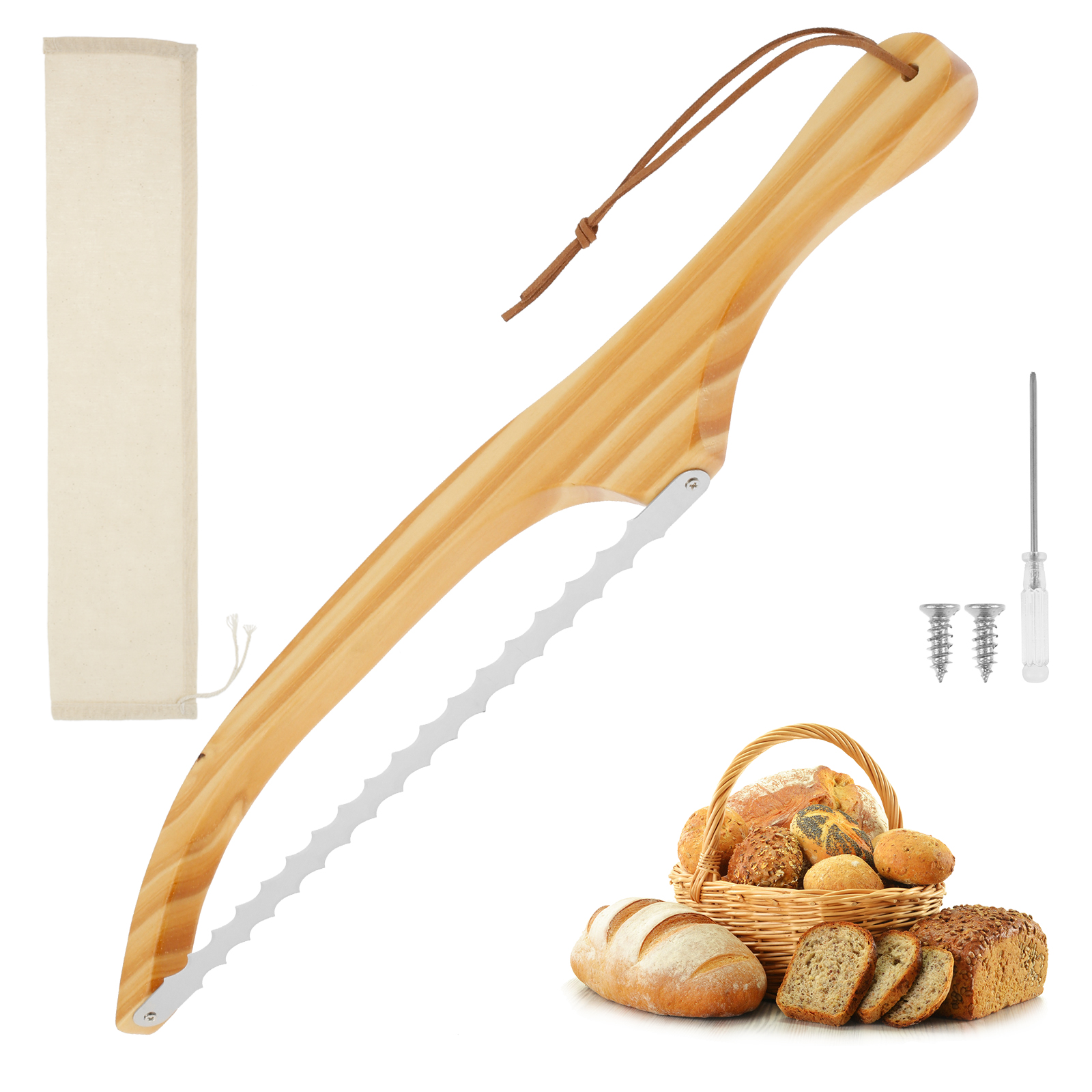 Wooden Bread Bow Knife Serrated Bread Bow Cutter Stainless Steel Sourdough Bread Knife Bread Knife Cake Cutting