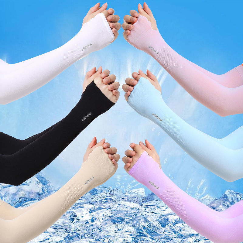Summer Ice Silk Long Sleeves Anti-Sunburn Arm Cover Men Women Cuff Cool Hand Sleeves Anti-UV Cycling Arm Sleeve Fingerless