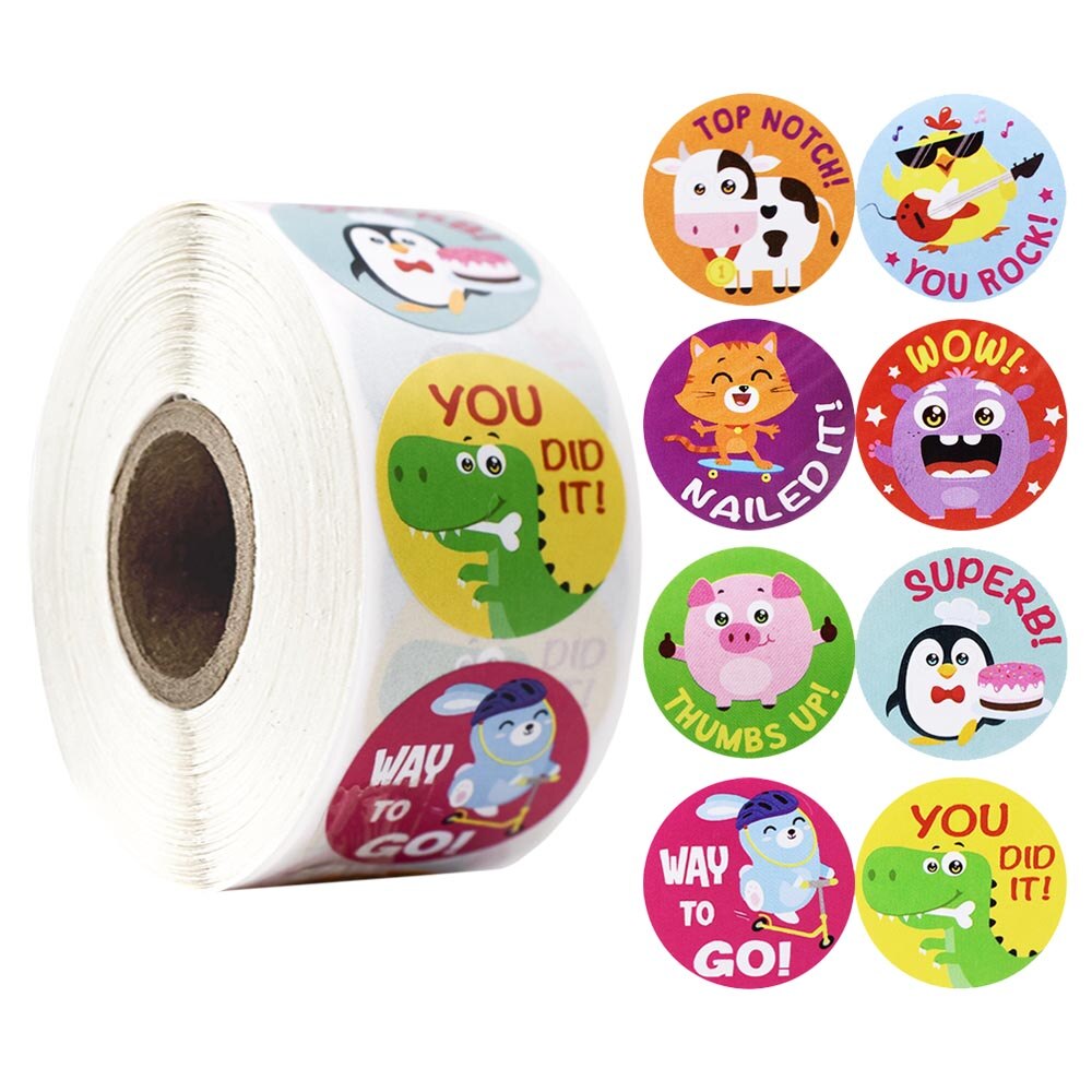 500pcs/roll Reward Stickers for Students Teachers Encouragement Sticker for Kids Motivational Stickers with Cute Animals: A4