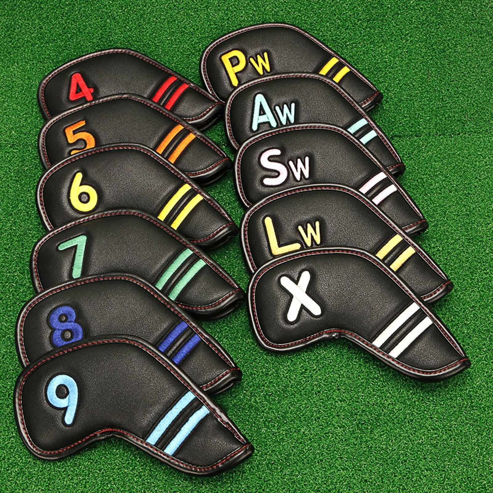 11Pcs Pu Lederen Golf Iron Head Covers Set Ijzers Headcover Club Zwarte Covers Met Magnetische Sluiting, Geen. Tag Voor Vrouwen Mannen