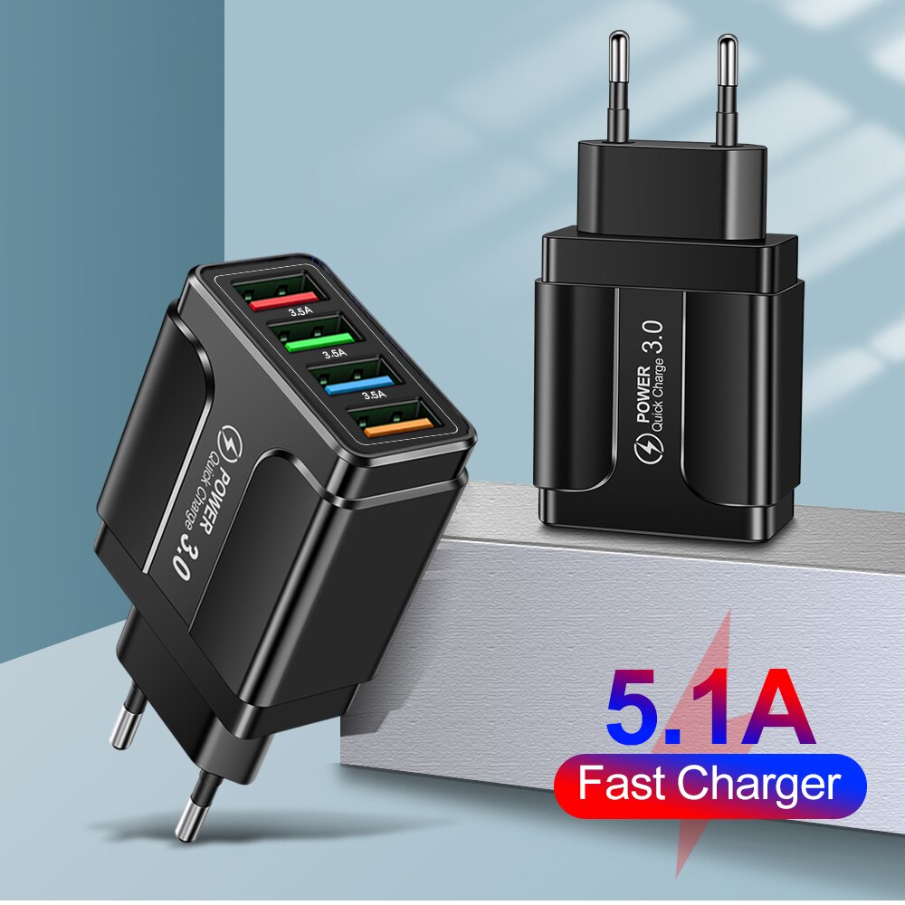 Cargador USB 3,0 de carga rápida para móvil, adaptador QC 3,0 para Xiaomi, iPhone X, enchufe europeo y estadounidense