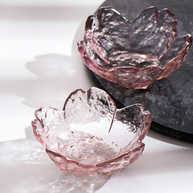 3pcs Glass Bowl Tableware Gold Outline Sauce bowl Japan Style Cherry Blossoms Seasoning Plate Mini Vinegar Dish Kitchen Supplies