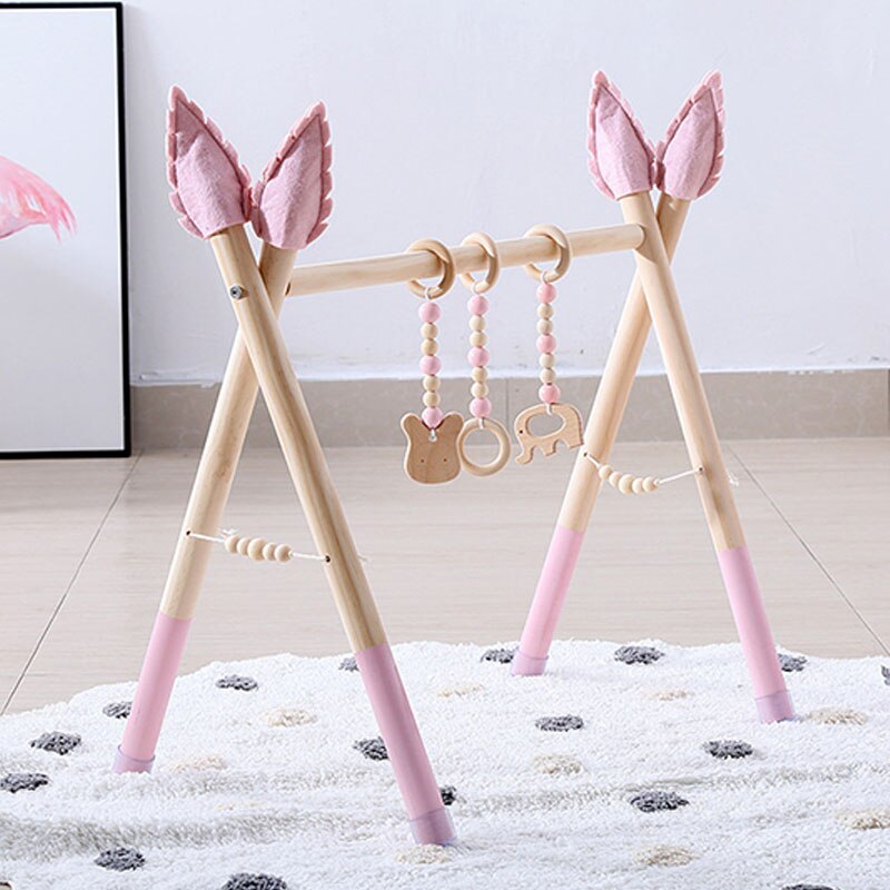 Juego de gimnasio de estilo nórdico para bebé, juguete sensorial con anilla, marco de madera, estante de ropa para habitación infantil, , decoración para habitación infantil, 1 Juego: 9