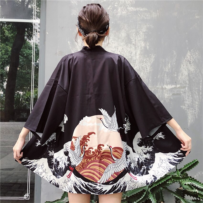 Japanese Style Asian Kimono Haori Traditional Print Summer Thin Coat Japan Sequence Kimonos for Women