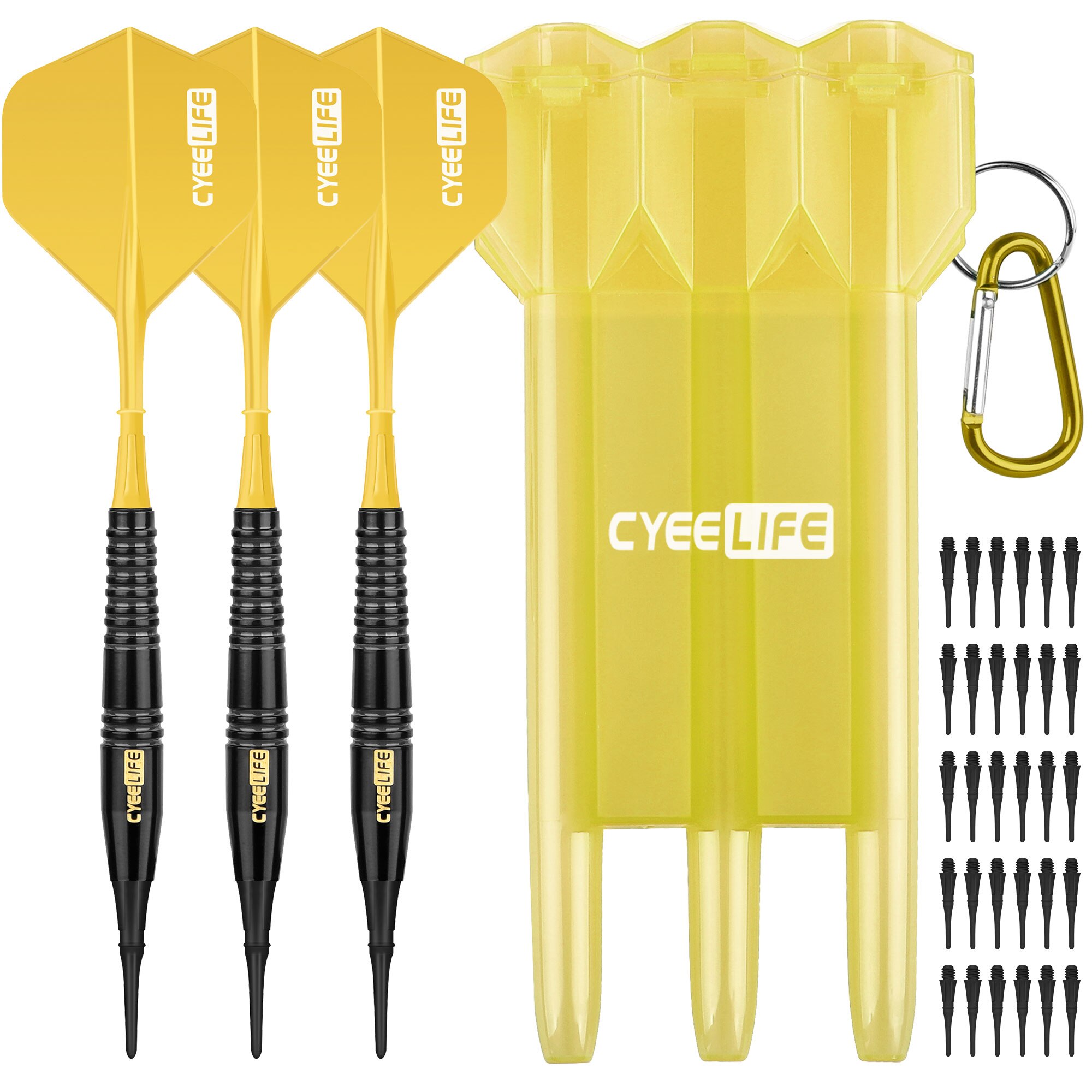 CyeeLife-dardos suaves de 18g, juego de dardos electrónico con punta de plástico, estuche de transporte, puntos adicionales y vuelos: YELLOW
