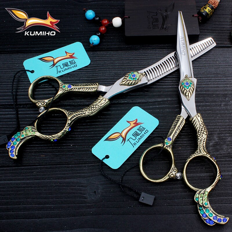KUMIHO 6&quot; hair scissors with phoenix handle Japan Hitachi 440C stainless hairdressing scissors with fancy handle